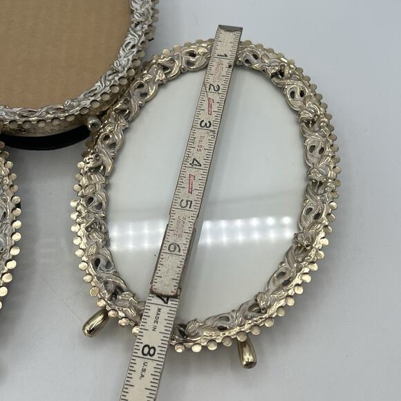 Set 3 Vtg Ornate Gold White Brass Photo Frames Footed 5x7 Filigree Hollywood MCM - Picture 6 of 8